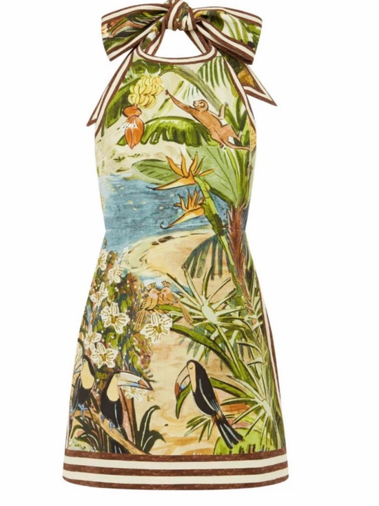Alemais Dresses & Skirts - Alemais Tropical Halter Mini Dress in Green, Blue, Brown